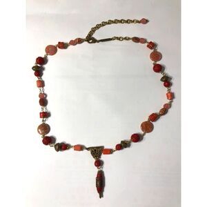Jan Michaels San Francisco Beaded Y Drop Necklace Asian Cinnabar Agate 37" NWOT